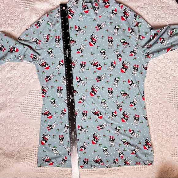 Time & Tru Turtleneck Size M Holiday Christmas French Bull Dogs With Santa Hats - Picture 4 of 6